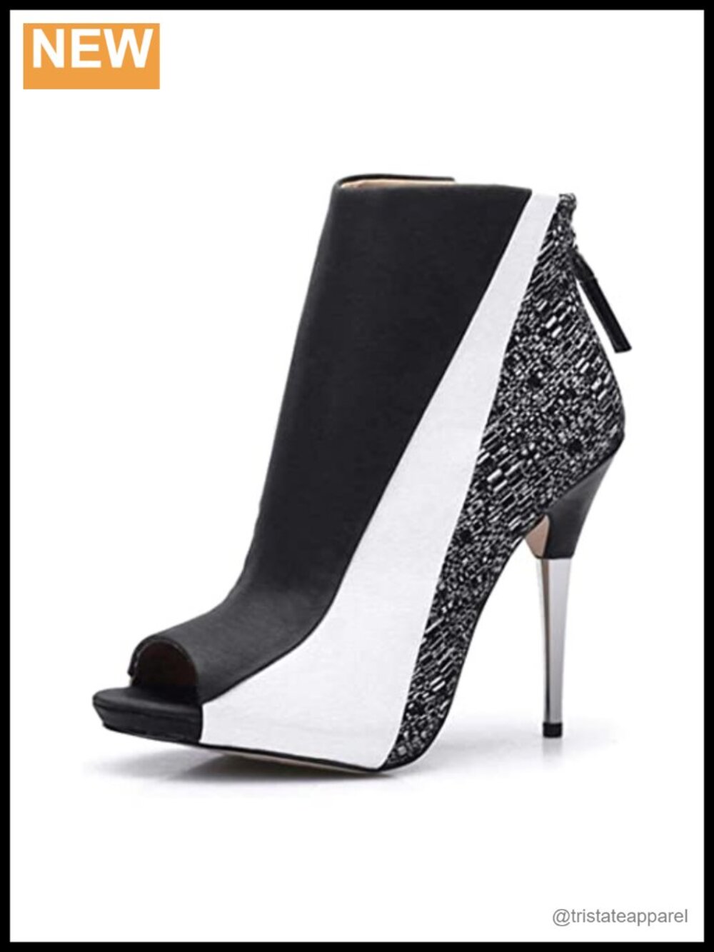 Peep Toe Stiletto Booties - PU Leather High Heel Ankle Boots w/ Zipper